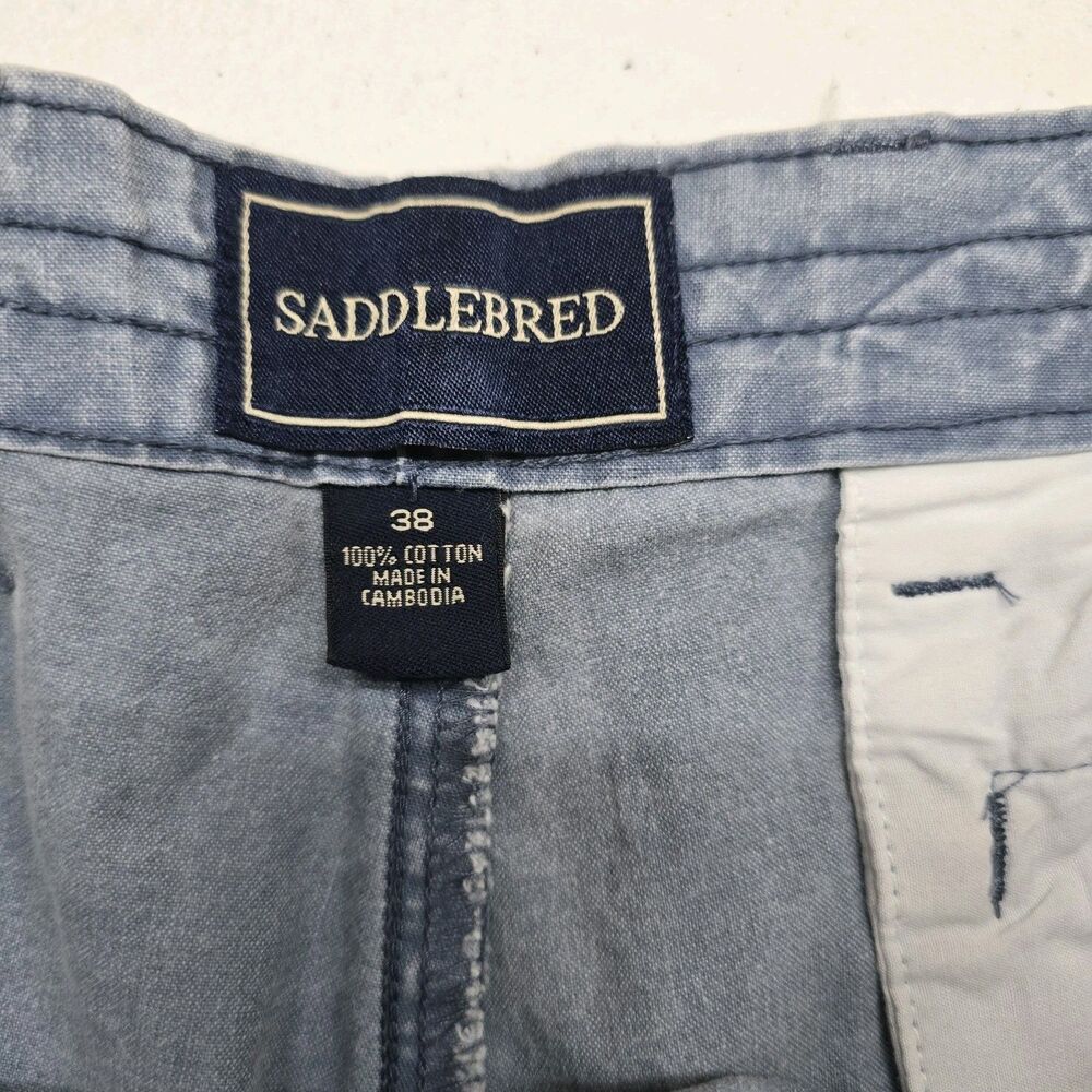 Saddlebred Denim Chino Shorts Mens 38 100% Cotton Light Wash Blue Slash Pocket - Picture 4 of 7